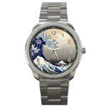 Image Woodblock Printing Woodcut Sport Metal Watch Front