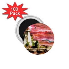 Lighthouse Ocean Sunset Seagulls 1 75  Magnets (100 Pack) 