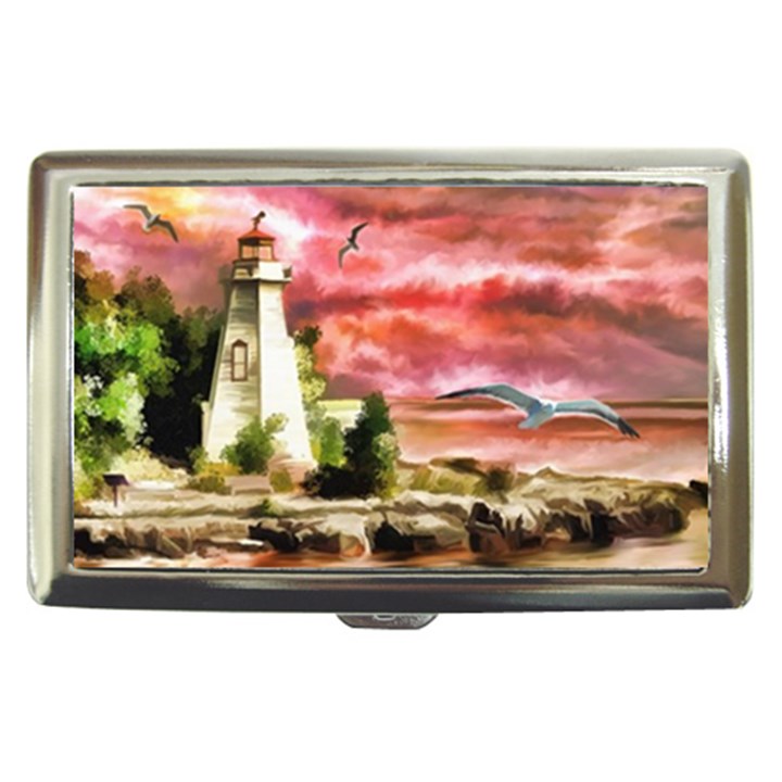 Lighthouse Ocean Sunset Seagulls Cigarette Money Case