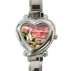 Lighthouse Ocean Sunset Seagulls Heart Italian Charm Watch