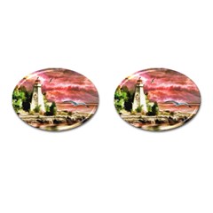 Lighthouse Ocean Sunset Seagulls Cufflinks (oval)