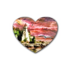 Lighthouse Ocean Sunset Seagulls Heart Coaster (4 Pack) 