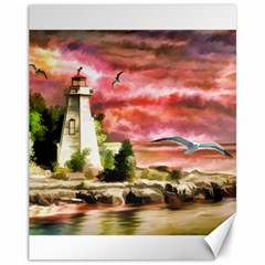 Lighthouse Ocean Sunset Seagulls Canvas 11  X 14  by Sudhe