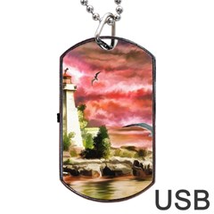 Lighthouse Ocean Sunset Seagulls Dog Tag Usb Flash (two Sides)