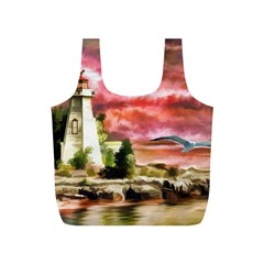 Lighthouse Ocean Sunset Seagulls Full Print Recycle Bag (s) by Sudhe