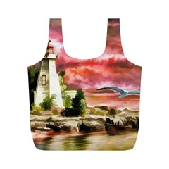 Lighthouse Ocean Sunset Seagulls Full Print Recycle Bag (m) by Sudhe