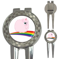 Pink Fluffy Unicorns Dancing On Rainbows Drawing 3-in-1 Golf Divots by Sudhe