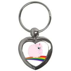 Pink Fluffy Unicorns Dancing On Rainbows Drawing Key Chain (heart)