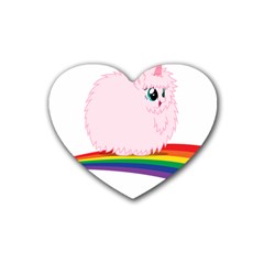 Pink Fluffy Unicorns Dancing On Rainbows Drawing Heart Coaster (4 Pack)  by Sudhe