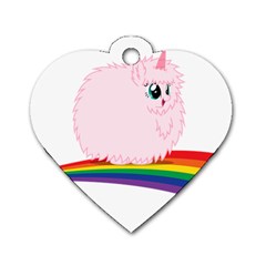 Pink Fluffy Unicorns Dancing On Rainbows Drawing Dog Tag Heart (two Sides)