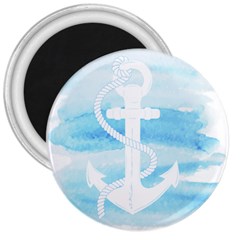 Anchor Watercolor Painting Blue 3  Magnets