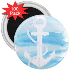 Anchor Watercolor Painting Blue 3  Magnets (100 Pack)