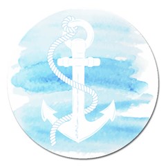 Anchor Watercolor Painting Blue Magnet 5  (round)