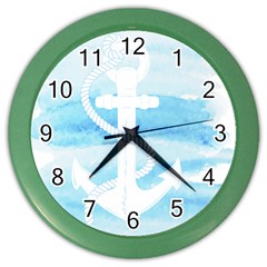 Anchor Watercolor Painting Blue Color Wall Clock