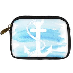 Anchor Watercolor Painting Blue Digital Camera Leather Case by Sudhe