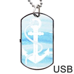 Anchor Watercolor Painting Blue Dog Tag Usb Flash (two Sides)