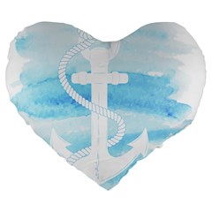 Anchor Watercolor Painting Blue Large 19  Premium Flano Heart Shape Cushions by Sudhe