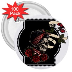 Skull Rose Fantasy Dark Flowers 3  Buttons (100 Pack) 