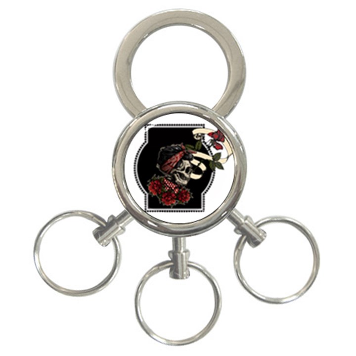 Skull Rose Fantasy Dark Flowers 3-Ring Key Chain