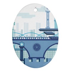 Blue City Building Fantasy Ornament (oval) by Sudhe