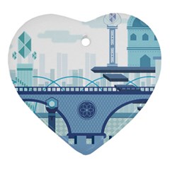 Blue City Building Fantasy Ornament (heart)