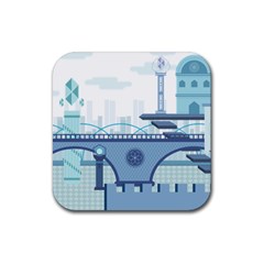 Blue City Building Fantasy Rubber Coaster (square) 