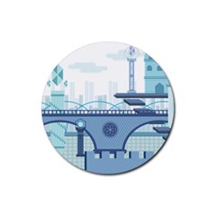 Blue City Building Fantasy Rubber Round Coaster (4 Pack) 