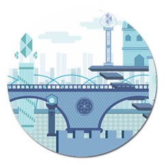 Blue City Building Fantasy Magnet 5  (round)