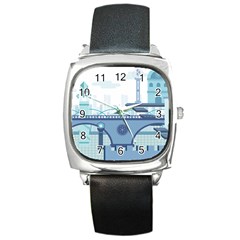 Blue City Building Fantasy Square Metal Watch