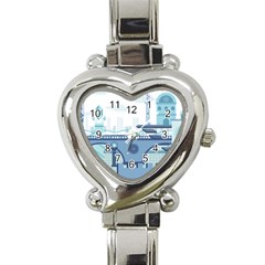 Blue City Building Fantasy Heart Italian Charm Watch by Sudhe