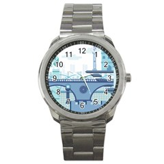 Blue City Building Fantasy Sport Metal Watch