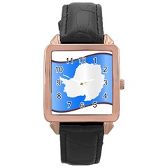 Waving Proposed Flag of Antarctica Rose Gold Leather Watch 