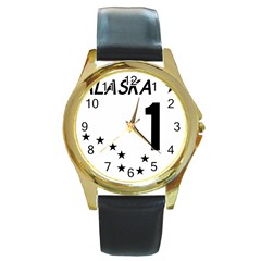 Alaska Route 1 Shield Round Gold Metal Watch by abbeyz71