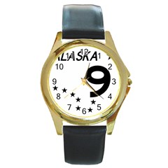 Alaska Route 9 Shield Round Gold Metal Watch by abbeyz71