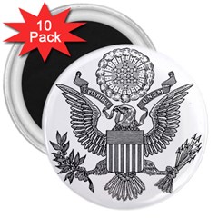 Black & White Great Seal Of The United States - Obverse  3  Magnets (10 Pack)  by abbeyz71