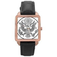 Black & White Great Seal Of The United States - Obverse  Rose Gold Leather Watch  by abbeyz71