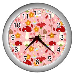 Floral Surface Pattern Design Wall Clock (silver)