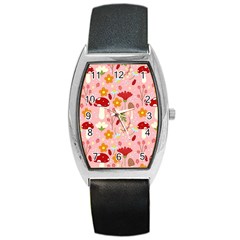 Floral Surface Pattern Design Barrel Style Metal Watch