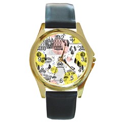 The Park  Pattern Design Round Gold Metal Watch