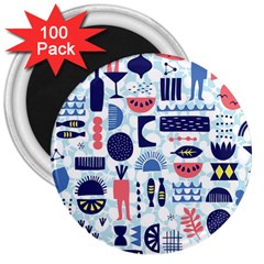 Vector Illustrated Pattern Design 3  Magnets (100 Pack)