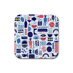 Vector Illustrated Pattern Design Rubber Square Coaster (4 Pack) 