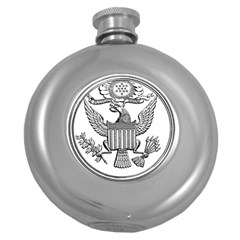 Black & White Great Seal Of The United States - Obverse, 1877 Round Hip Flask (5 Oz) by abbeyz71