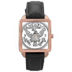 Black & White Great Seal Of The United States - Obverse, 1877 Rose Gold Leather Watch  by abbeyz71