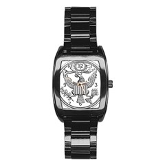 Black & White Great Seal Of The United States - Obverse, 1877 Stainless Steel Barrel Watch by abbeyz71