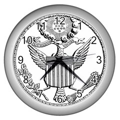 Black & White Great Seal Of The United States - Obverse, 1782 Wall Clock (silver)