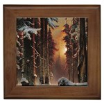 Sunset In The Frozen Winter Forest Framed Tile Front