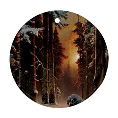 Sunset In The Frozen Winter Forest Ornament (round)