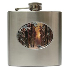 Sunset In The Frozen Winter Forest Hip Flask (6 Oz)