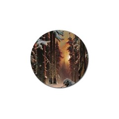 Sunset In The Frozen Winter Forest Golf Ball Marker