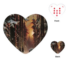 Sunset In The Frozen Winter Forest Playing Cards Single Design (heart)